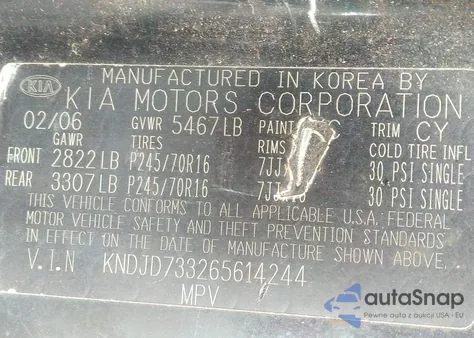 2006 Kia Sorento Ex/Lx from USA, damaged, VIN KNDJD733265614244